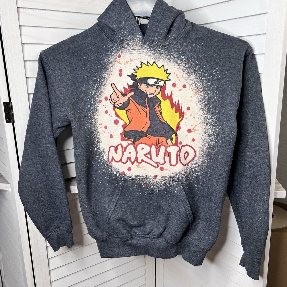 Rare Vintage Naruto Hooded Sweatshirt Bleached Background Men's Sz *Small (READ)
